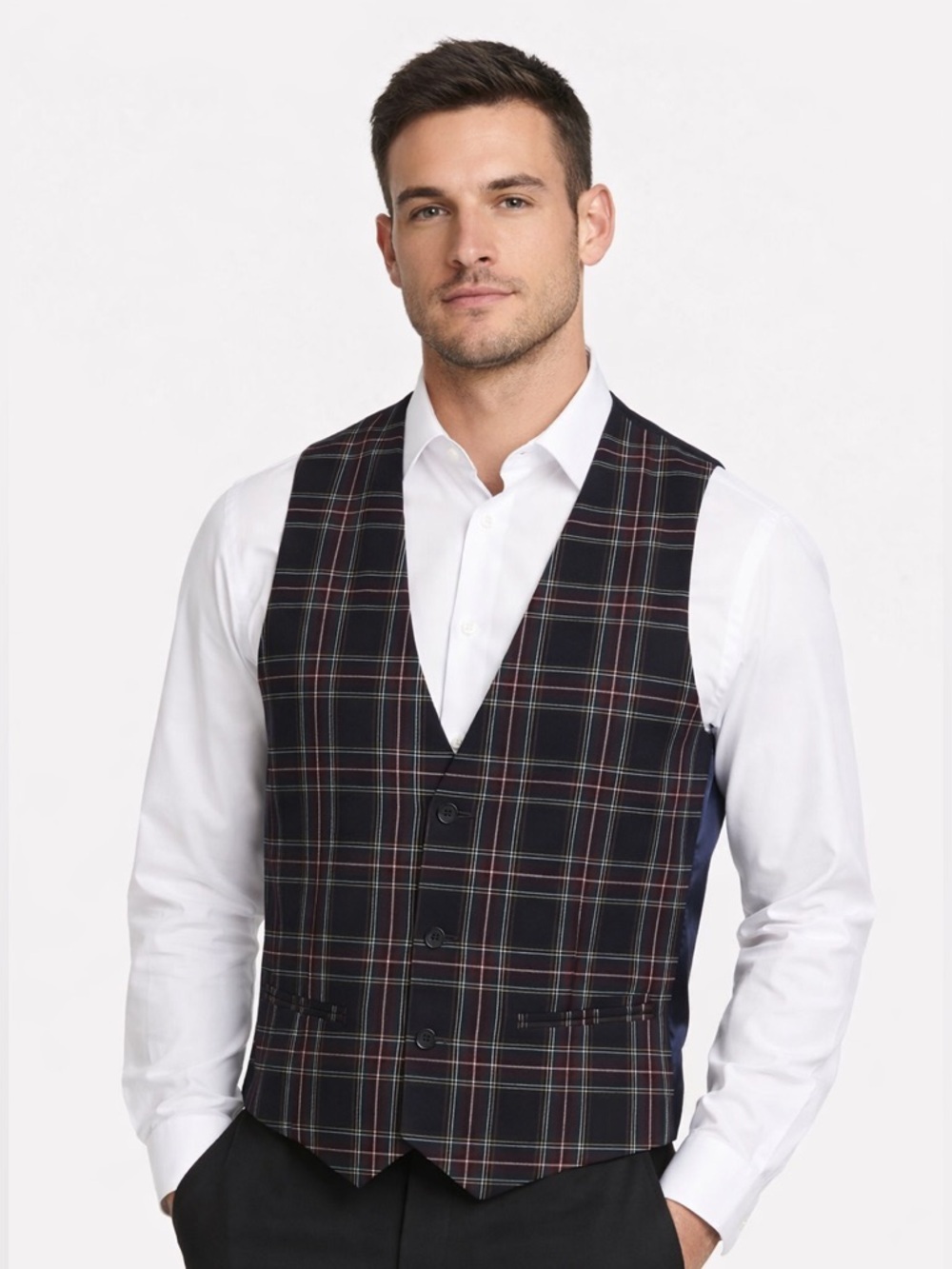 ASOS Design Plaid Suit Vest Burgundy Navy Size 38R NWT
